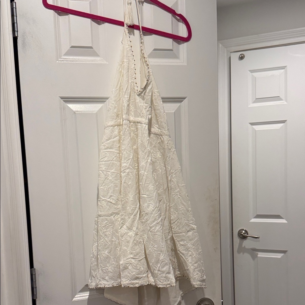 Zara Ivory Textured Halter Sundress